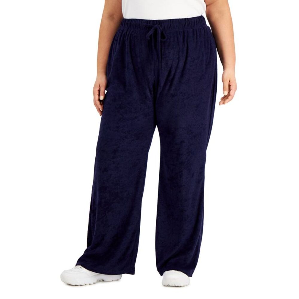Rebellious One Trendy Plus Size Loop Terry Wide-Leg Pants